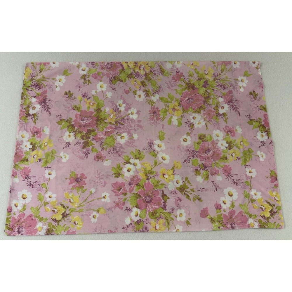 1 Vtg Floral Pillowcase Standard Pink‎ Fieldcrest 20x30 Percale Cottage Shabby